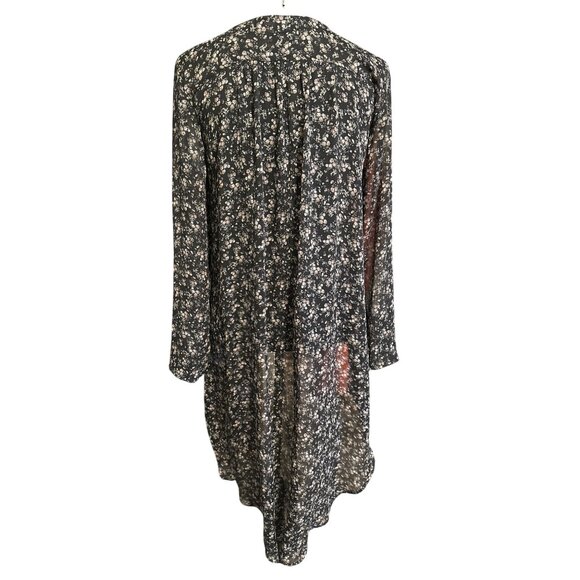 Pull & Bear Womens Floral Button-Front High-Low Sheer Blouse Size S Black Multic - Picture 2 of 4